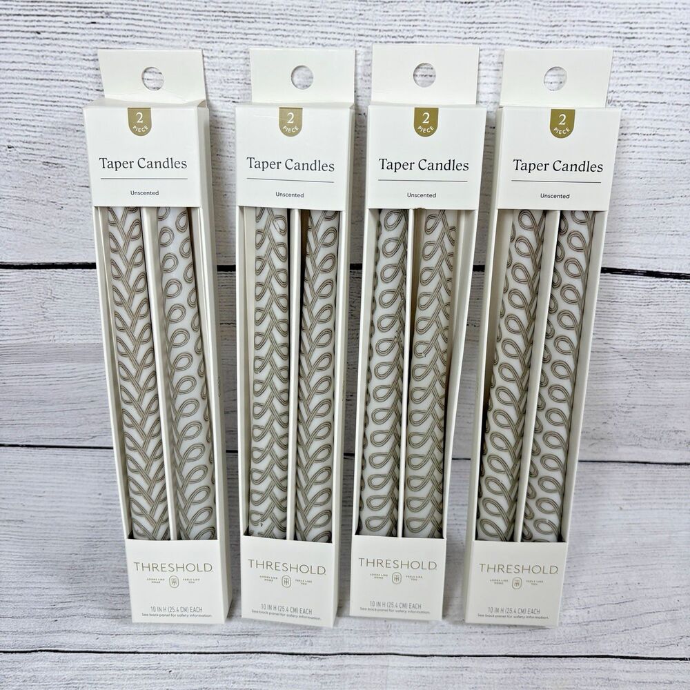 Threshold Taper Candles 10" Tall 8 Candlesticks Green Swirl Pattern Unscented